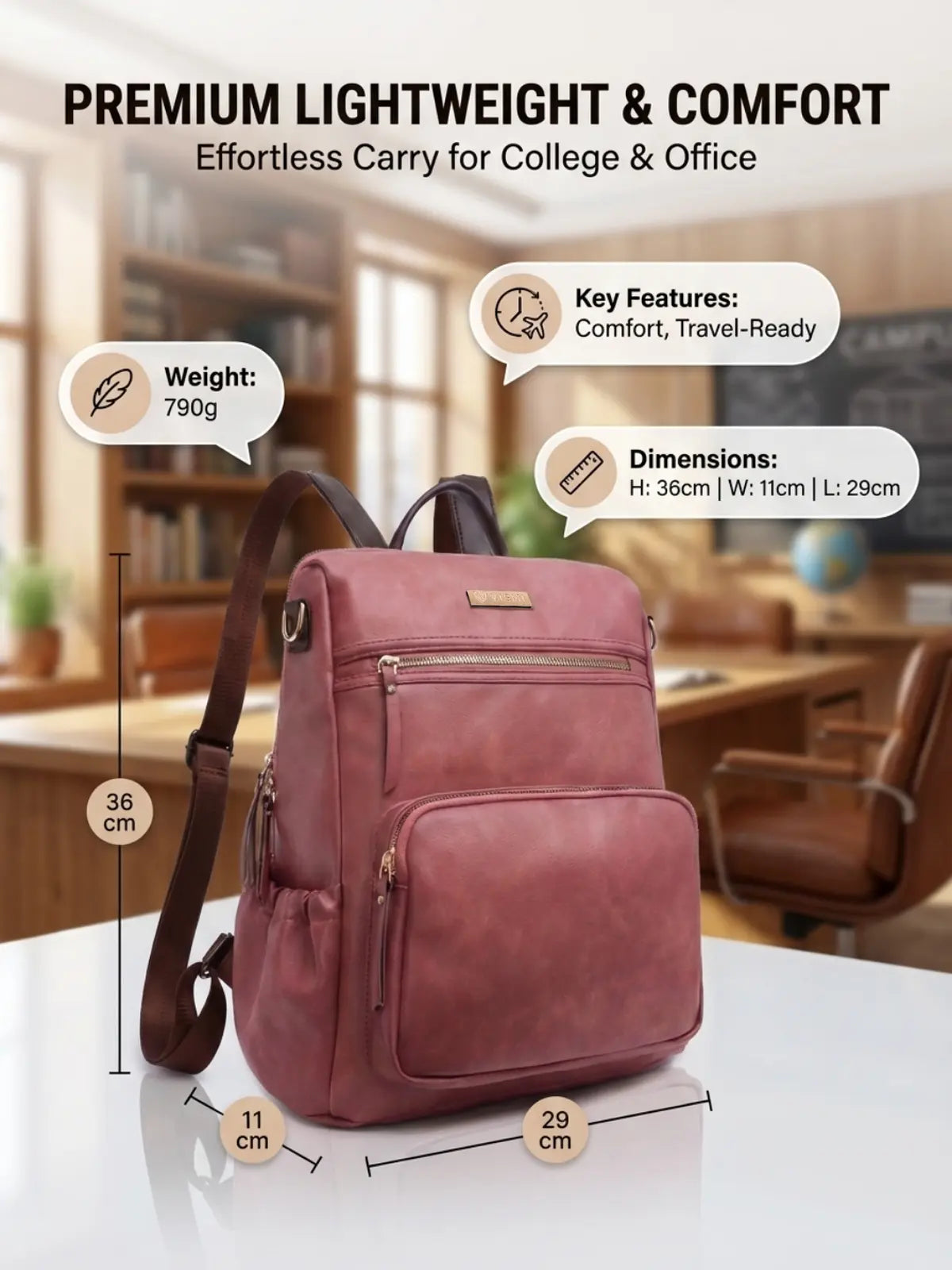 Timeless Diva Women Laptop Backpack - Blush Pink