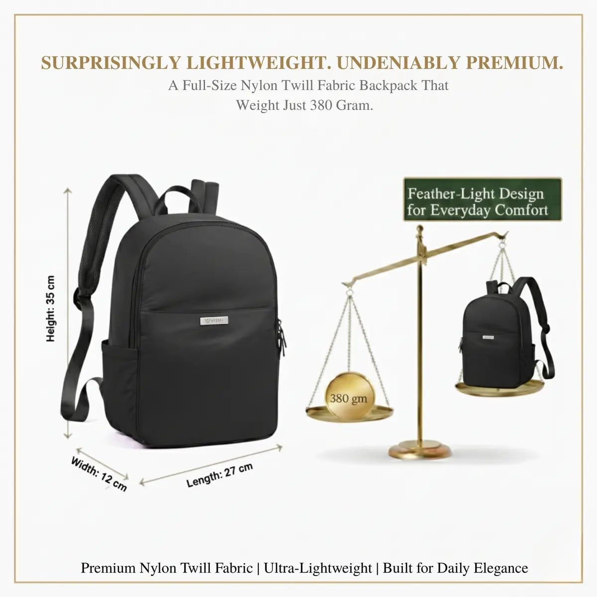 Everyday Essentials minimalist backpack in black with clean silhouette for everyday organization