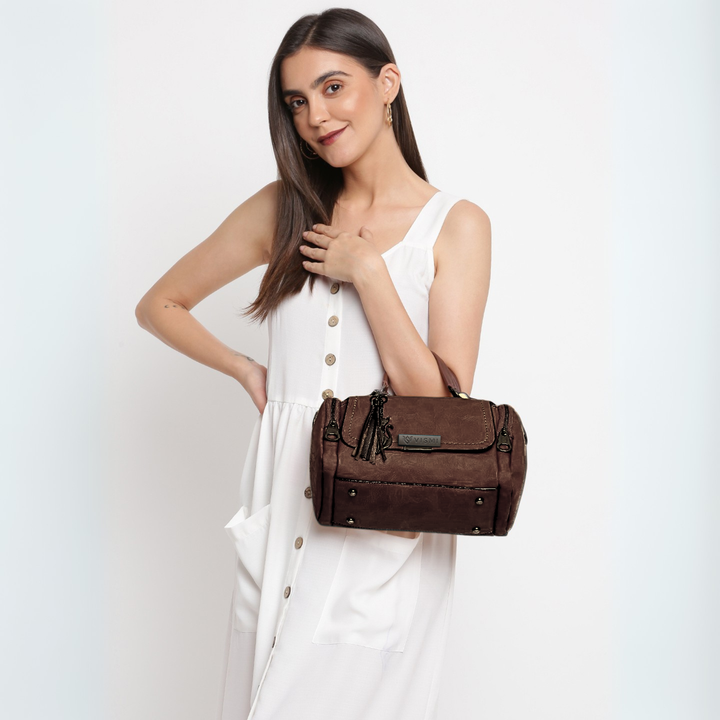 Timeless Mystique Satchel Handbag - Coffee Brown