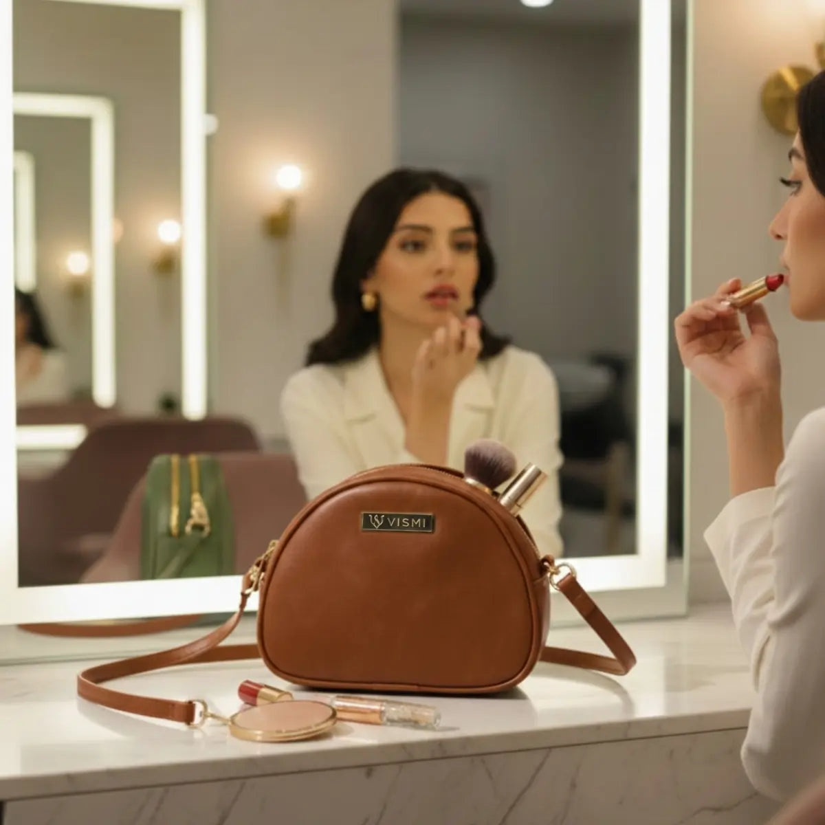 Vegan leather sling bag for women worn as a crossbody