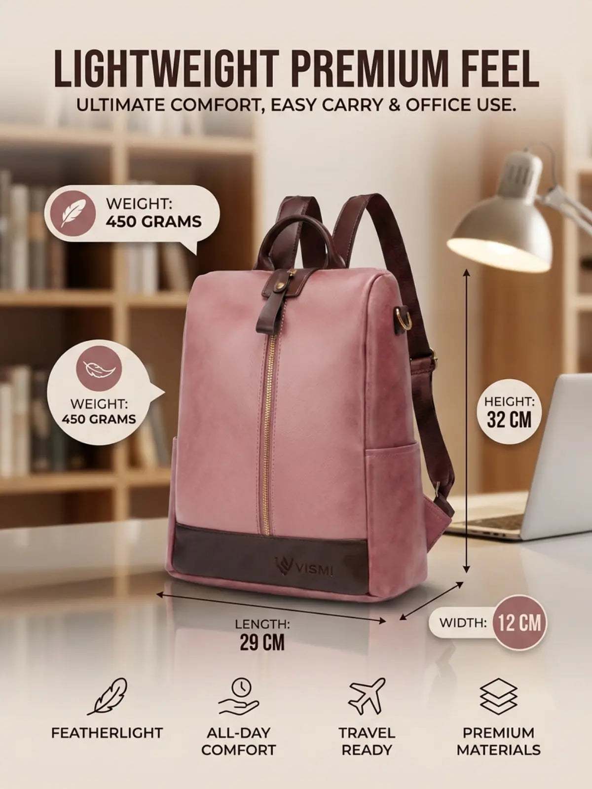 Timeless Aura Women Backpack Handbag - Blush Pink