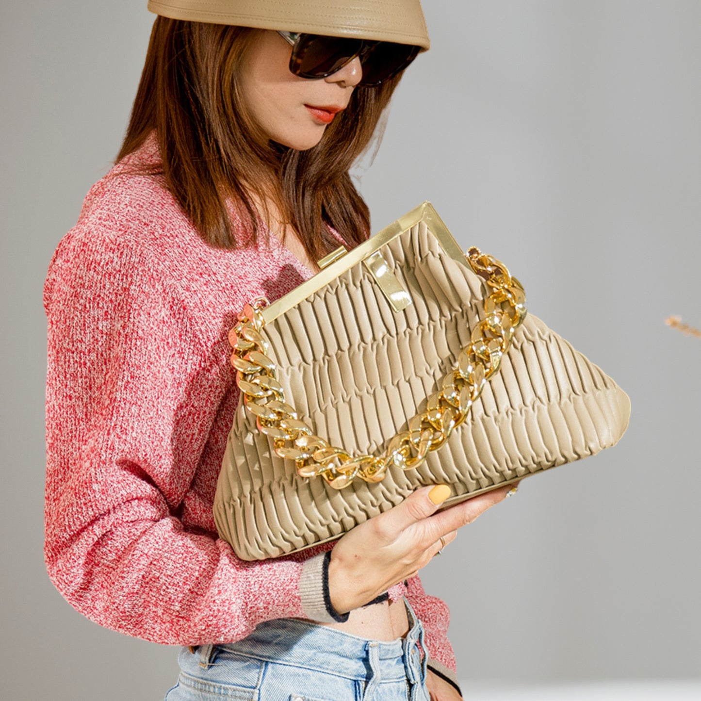Fashionista Hobo Shoulder Bag- Brown