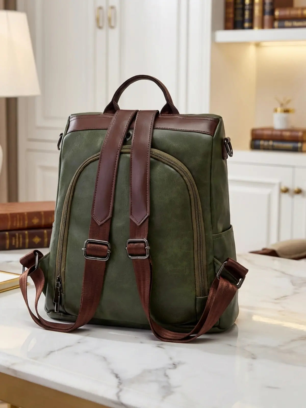 Timeless Aura Women Backpack Handbag - Olive Green