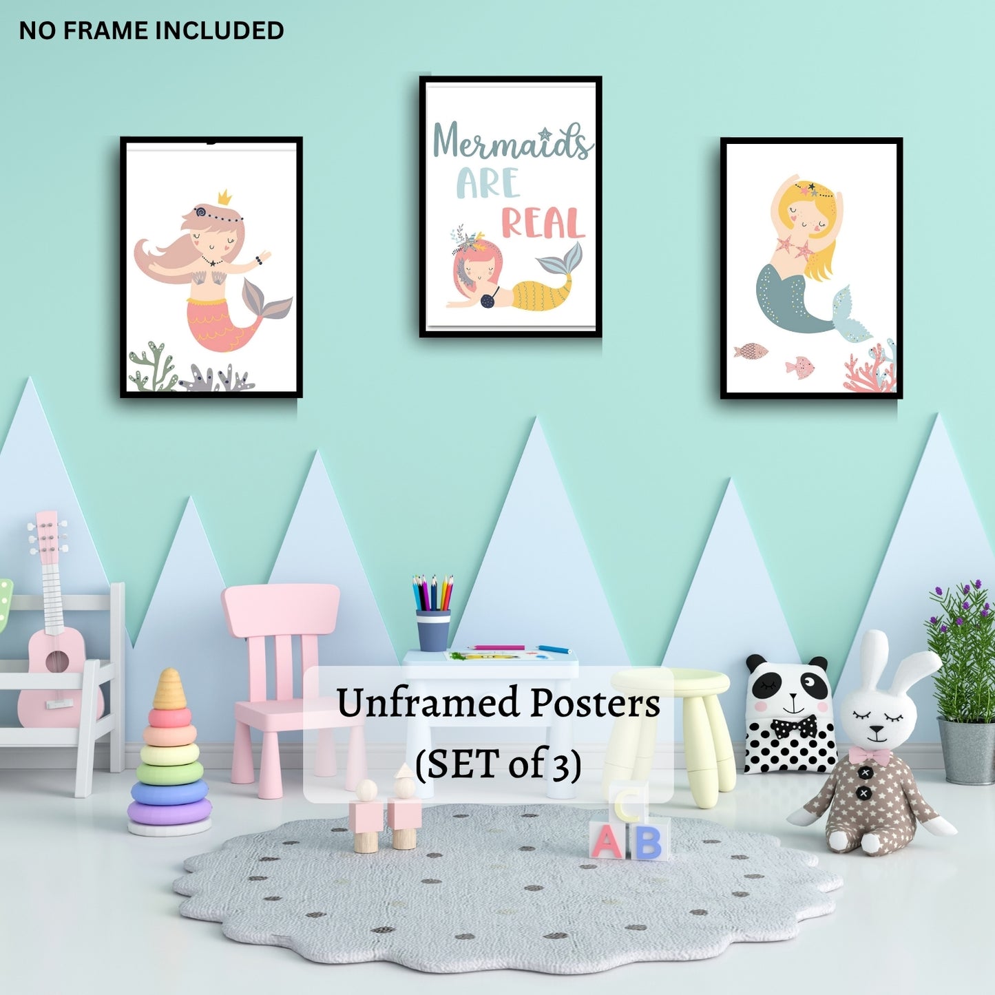 Mermaid Wall Art Set – 3 Unframed Canvas Prints