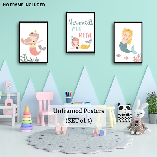 Mermaid Wall Art Set – 3 Unframed Canvas Prints