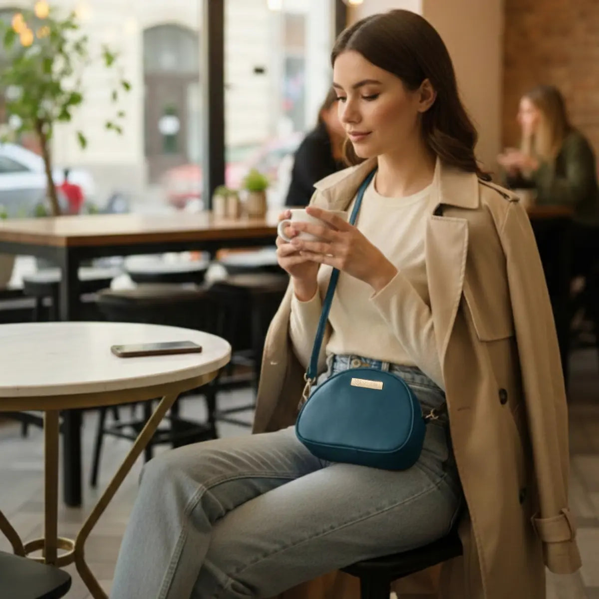 Vegan leather sling bag for women worn as a crossbody