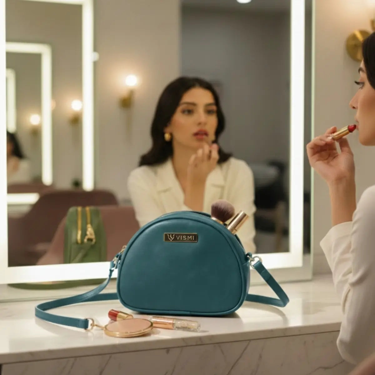 Vegan leather sling bag for women worn as a crossbody