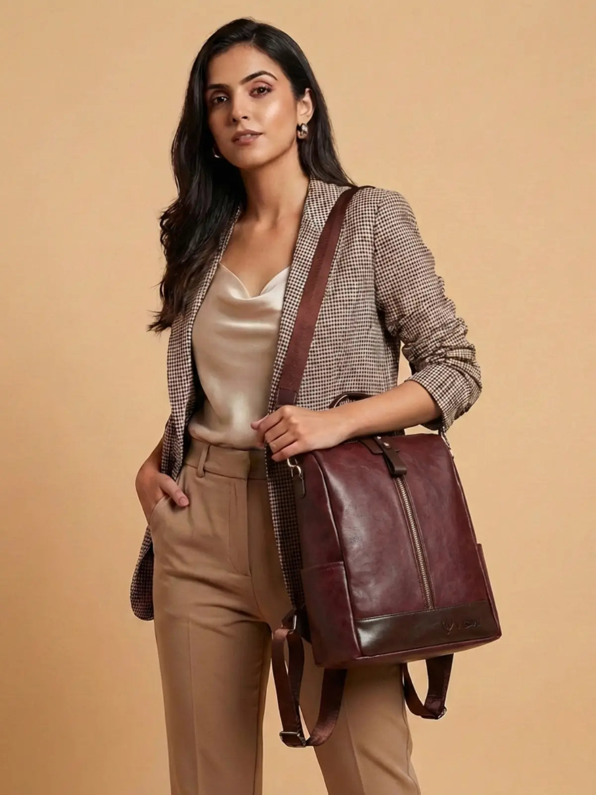 Timeless Aura Women Backpack Handbag - Wine