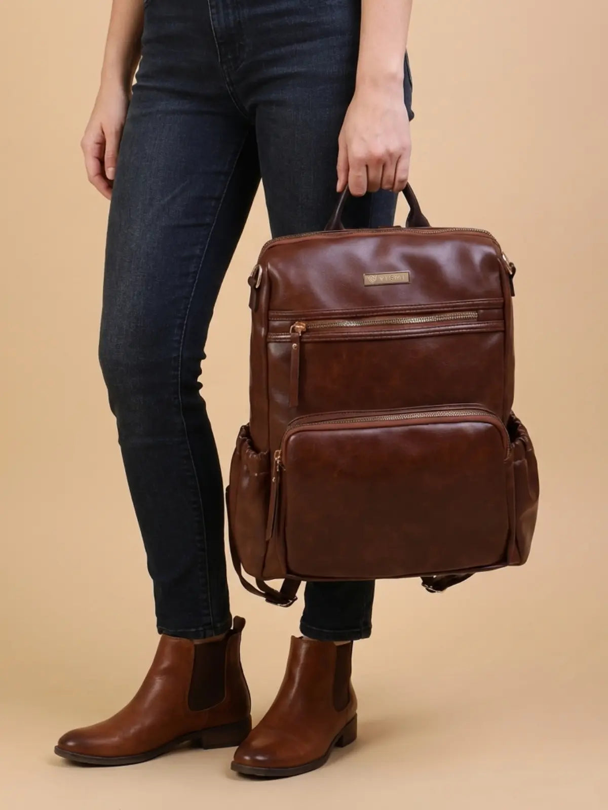 Timeless Diva Women Laptop Backpack - Coffee Brown