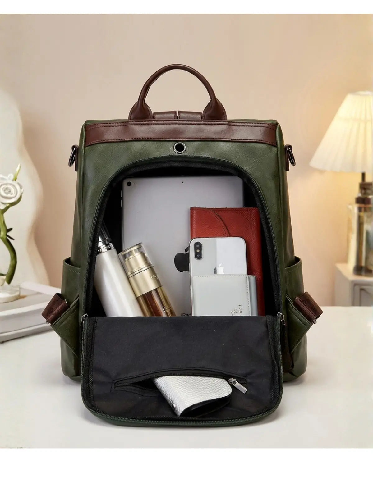 Timeless Aura Women Backpack Handbag - Olive Green