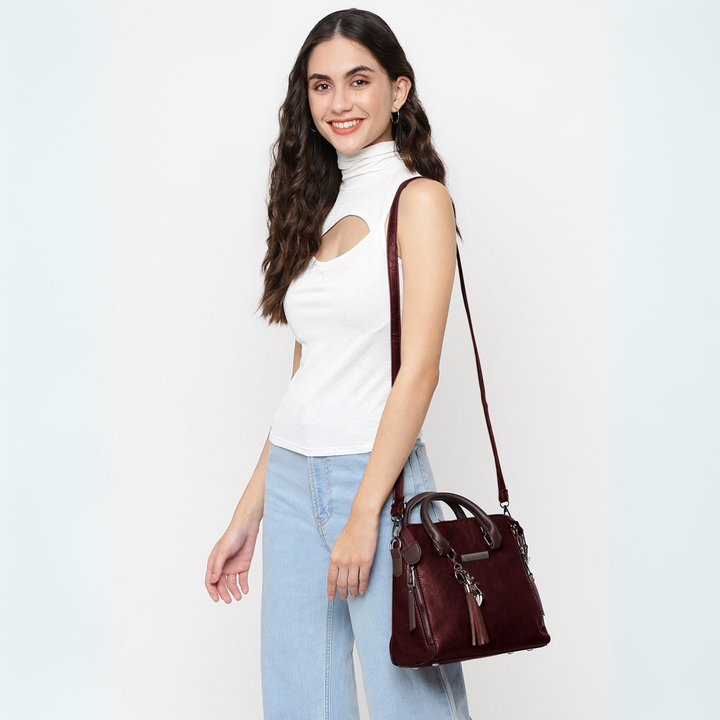 Timeless Elegance Satchel Handbag - Wine