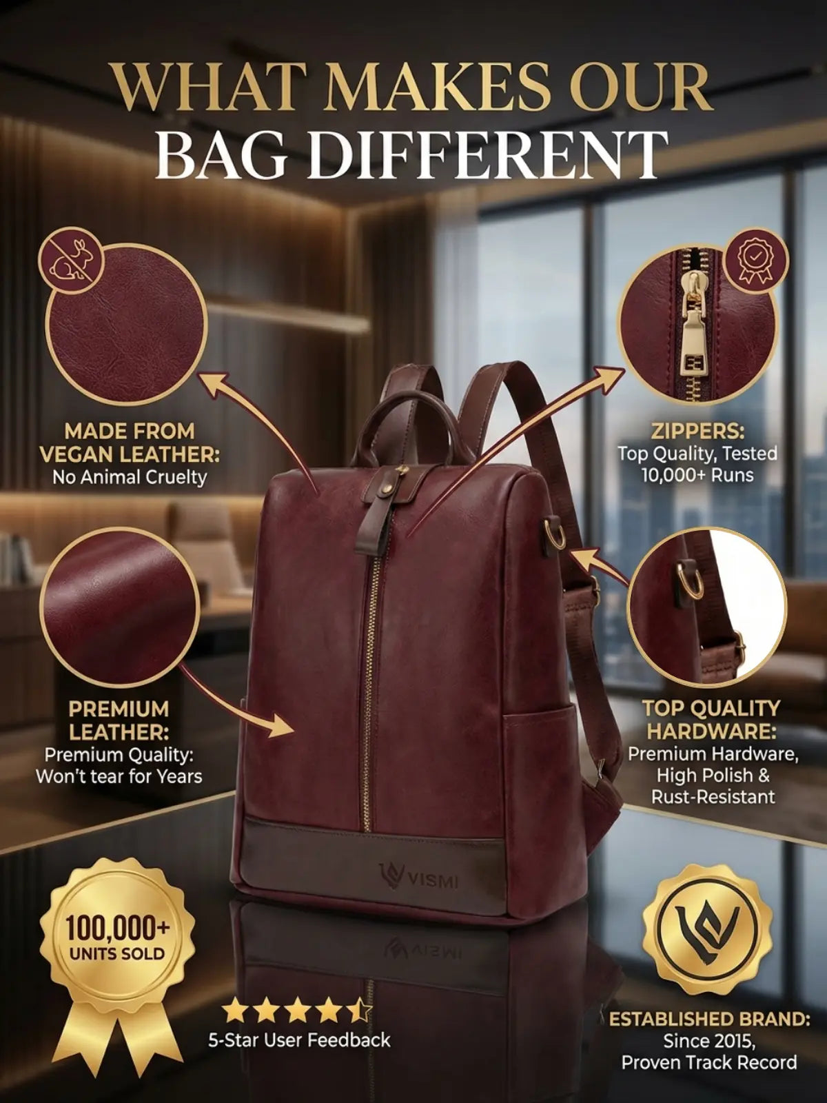 Timeless Aura Women Backpack Handbag - Wine