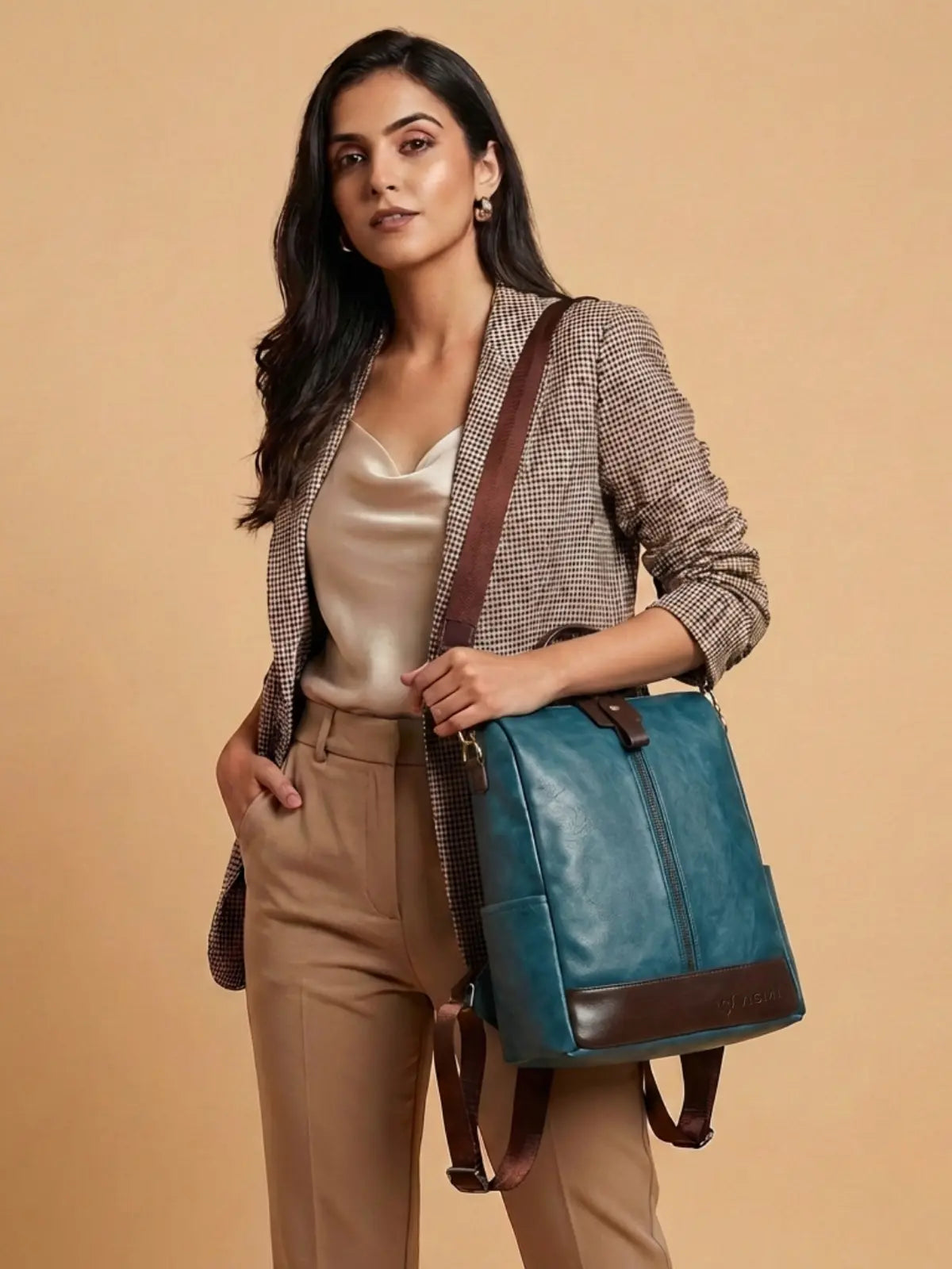 Timeless Aura Women Backpack Handbag - Teal Blue