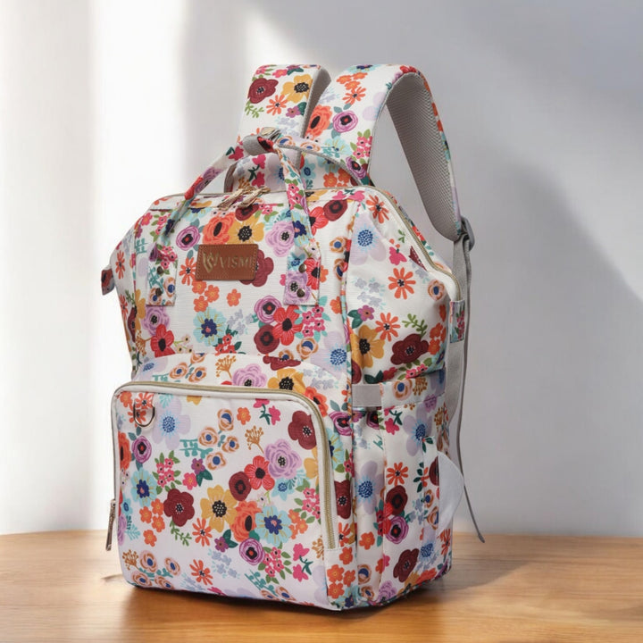 Snappy Zappy Backpack Diaper Bag - Flower White