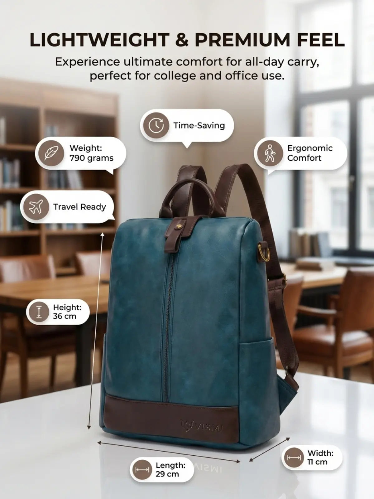 Timeless Aura Women Backpack Handbag - Teal Blue