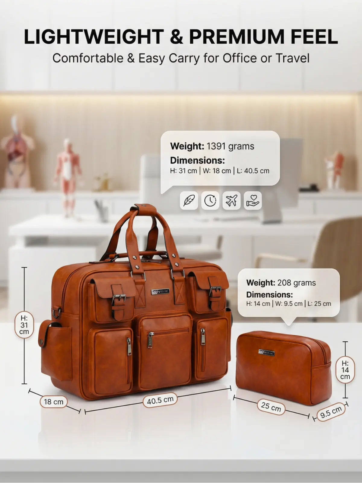Timeless Commander Laptop Bag with Utility Pouch - Tan