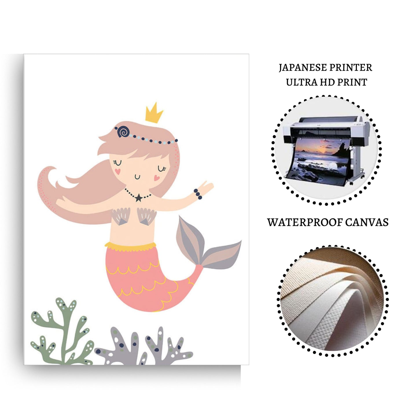 Mermaid Wall Art Set – 3 Unframed Canvas Prints