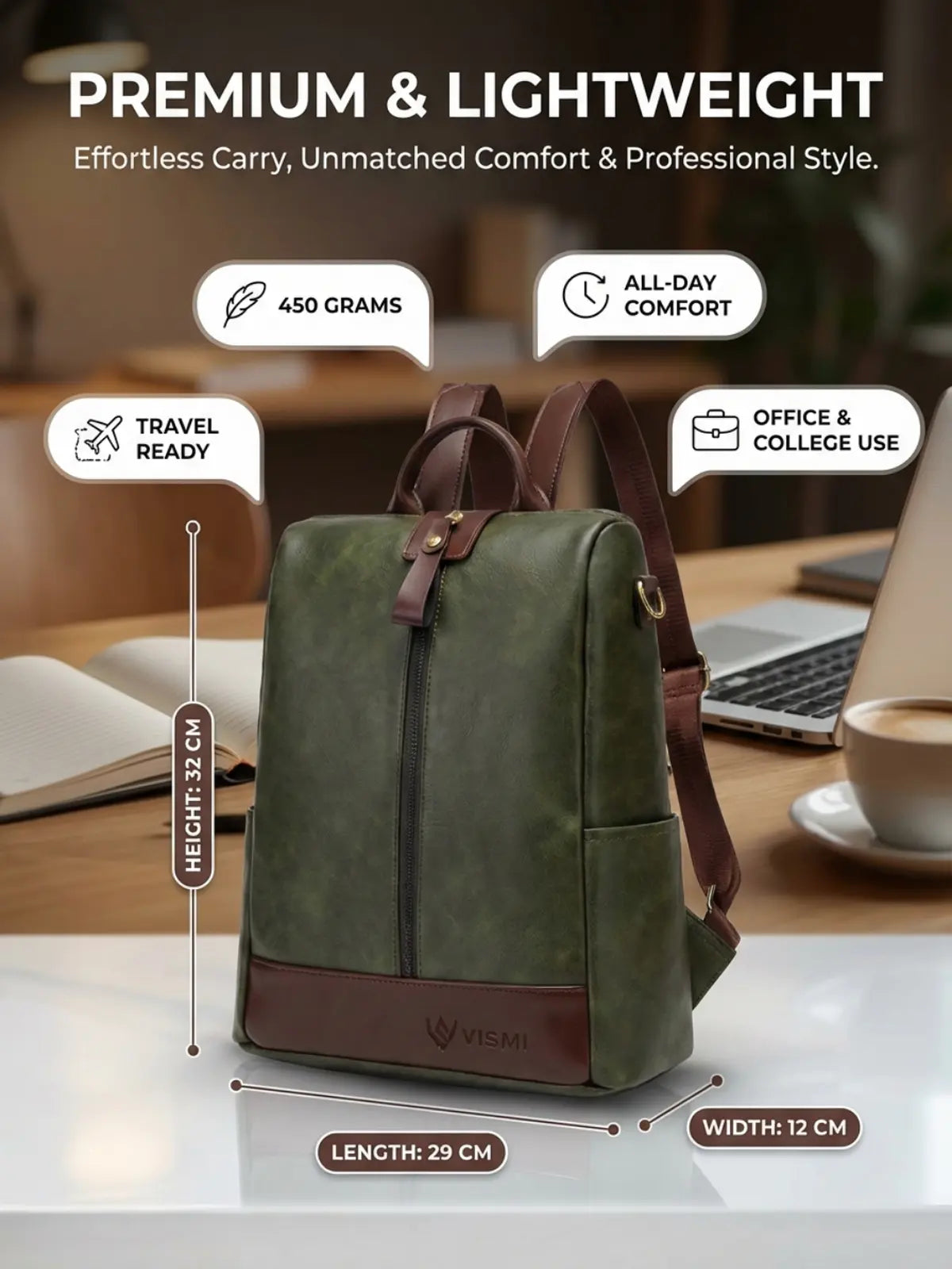Timeless Aura Women Backpack Handbag - Olive Green