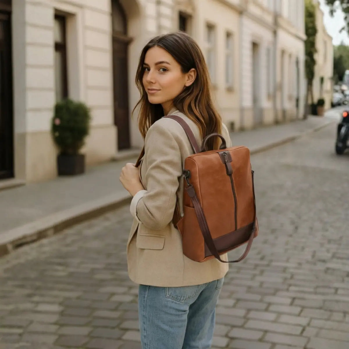 Timeless Aura Women Backpack Handbag - Tan