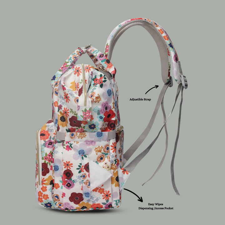 Snappy Zappy Backpack Diaper Bag - Flower White