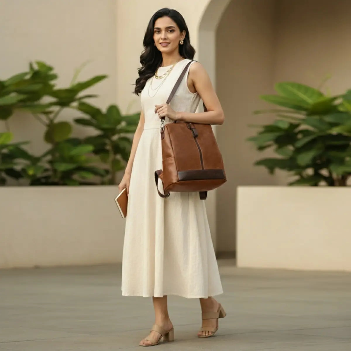 Timeless Aura Women Backpack Handbag - Tan