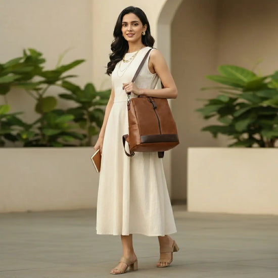 Timeless Aura Women Backpack Handbag - Tan