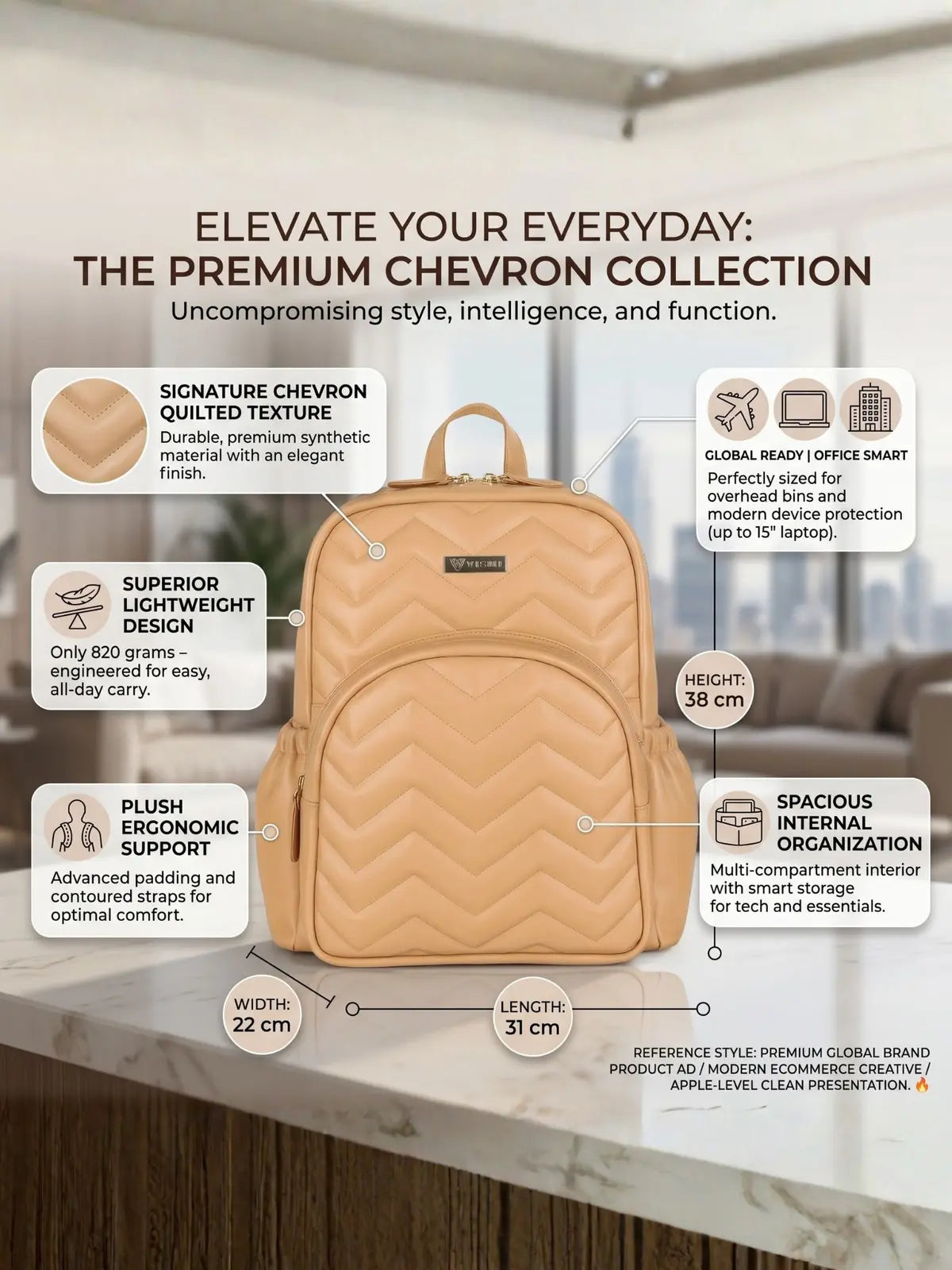 Velora Aurelle Women Backpack - Caramel