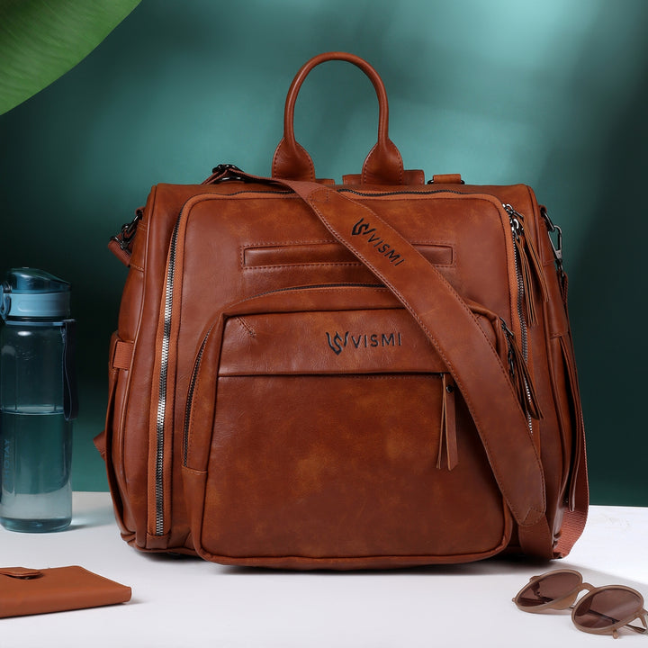 Timeless Backpack Messenger Diaper Bag - Tan