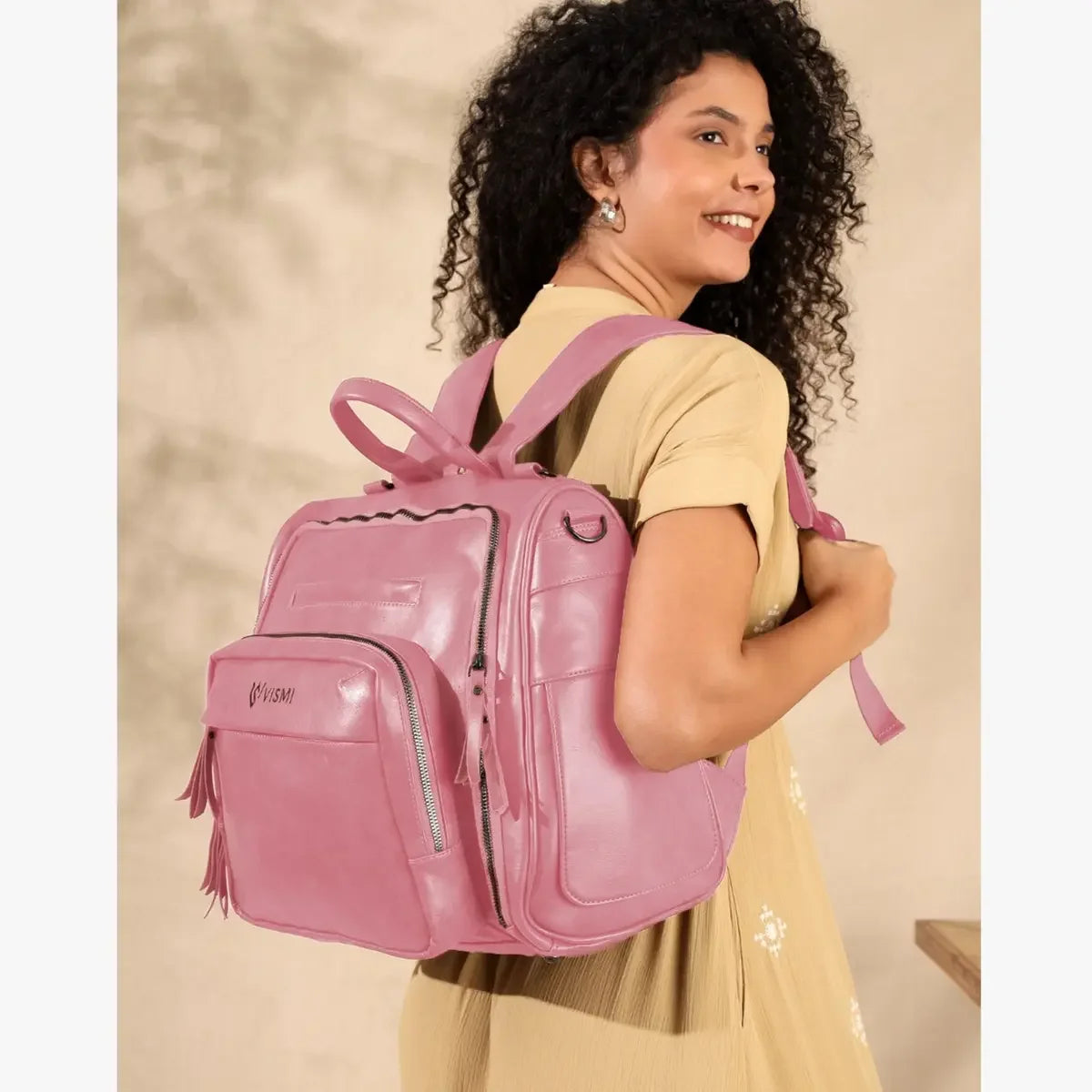 Elegant-Blush-Pink-Diaper-Backpack-Messenger-Bag-Multi-Purpose-Baby-Care-Bag