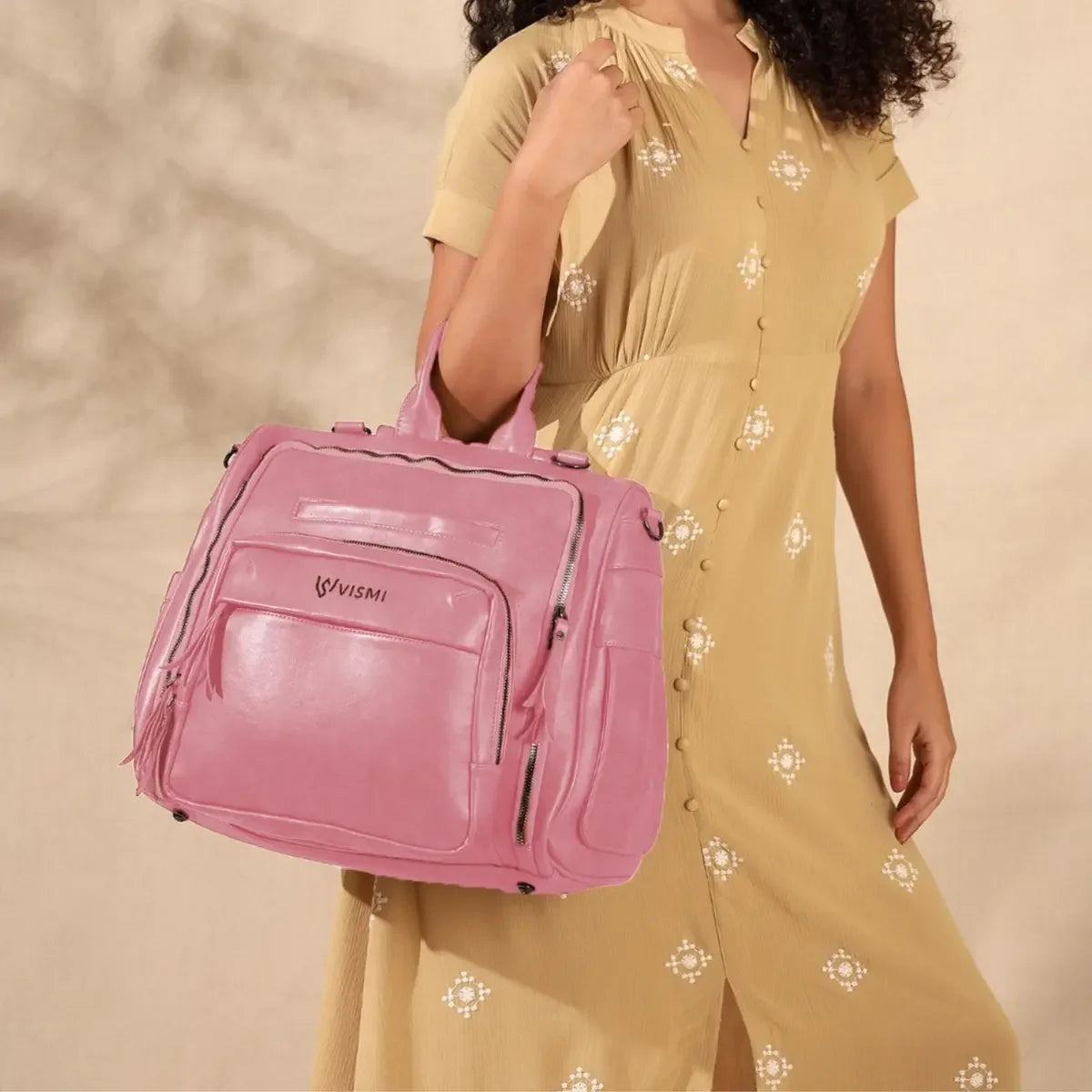 Chic-Blush-Pink-Backpack-Diaper-Bag-Stylish-Messenger-Baby-Essentials-Bag