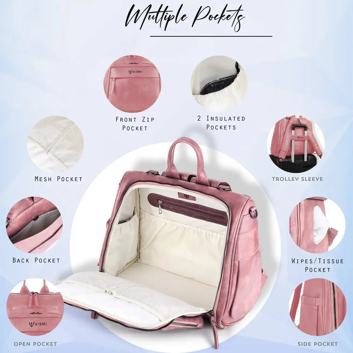 Spacious-Blush-Pink-Diaper-Backpack-Messenger-Stylish-Baby-Travel-Handbag
