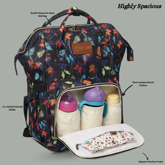 Snappy Zappy Backpack Diaper Bag - Butterfly Black