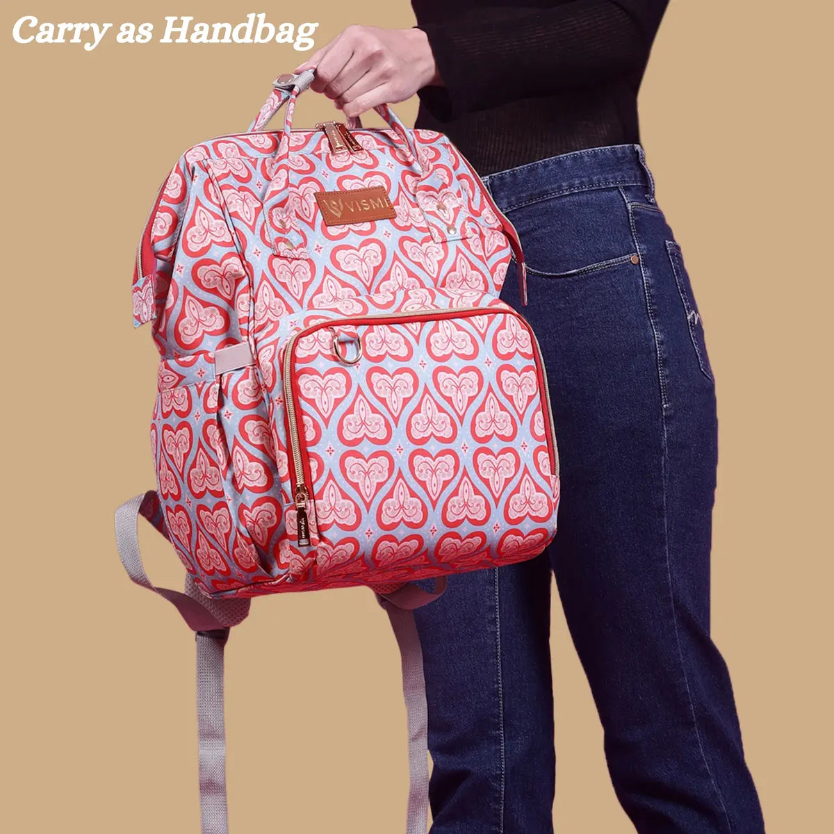 Snappy Zappy Backpack Diaper Bag - Red Hearts