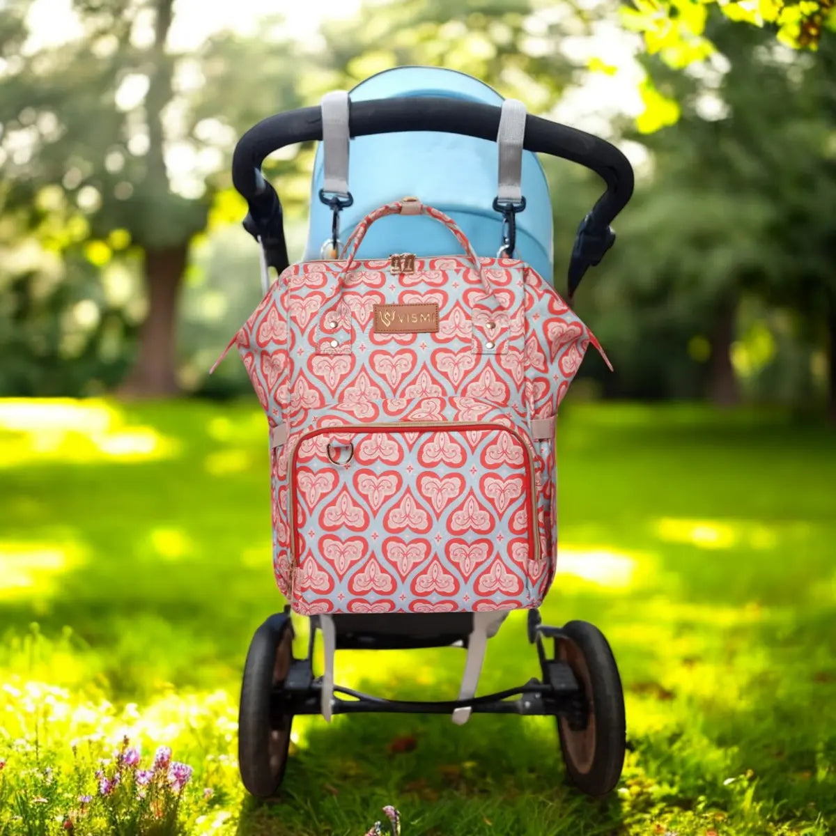 Snappy Zappy Backpack Diaper Bag - Red Hearts