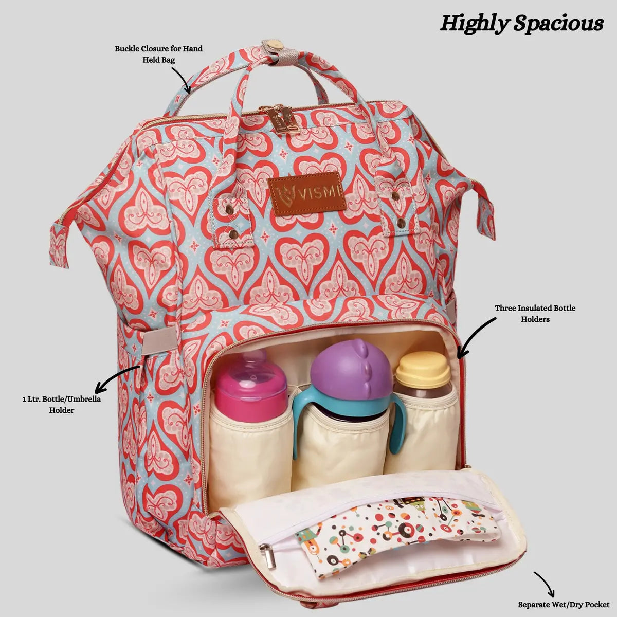 Snappy Zappy Backpack Diaper Bag - Red Hearts
