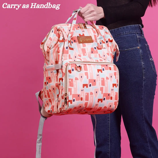 Snappy Zappy Backpack Diaper Bag - Geometric Pink