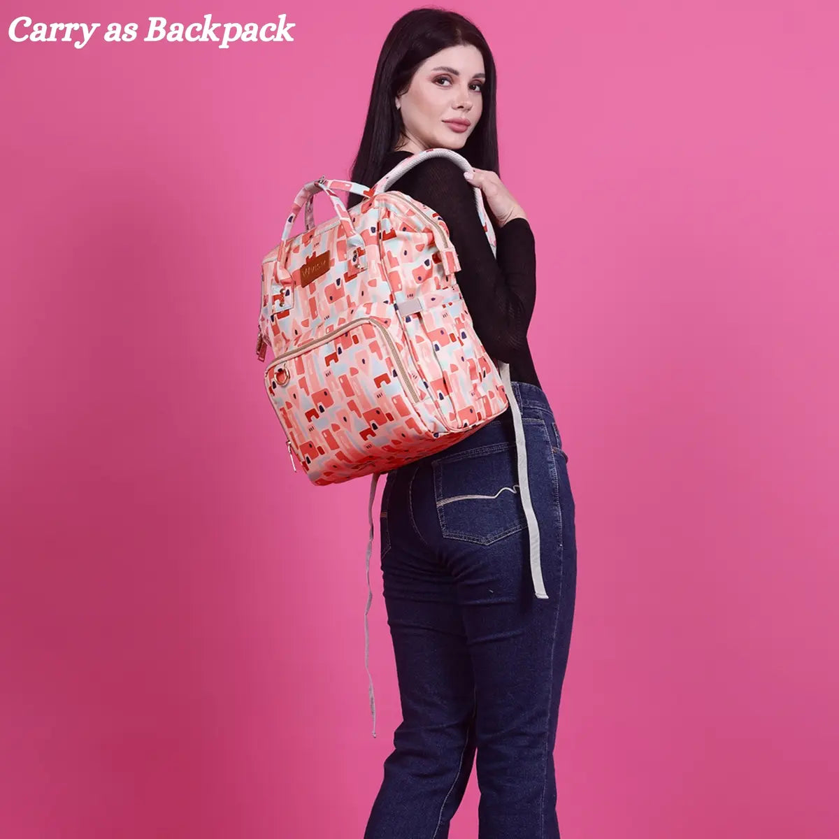 Snappy Zappy Backpack Diaper Bag - Geometric Pink