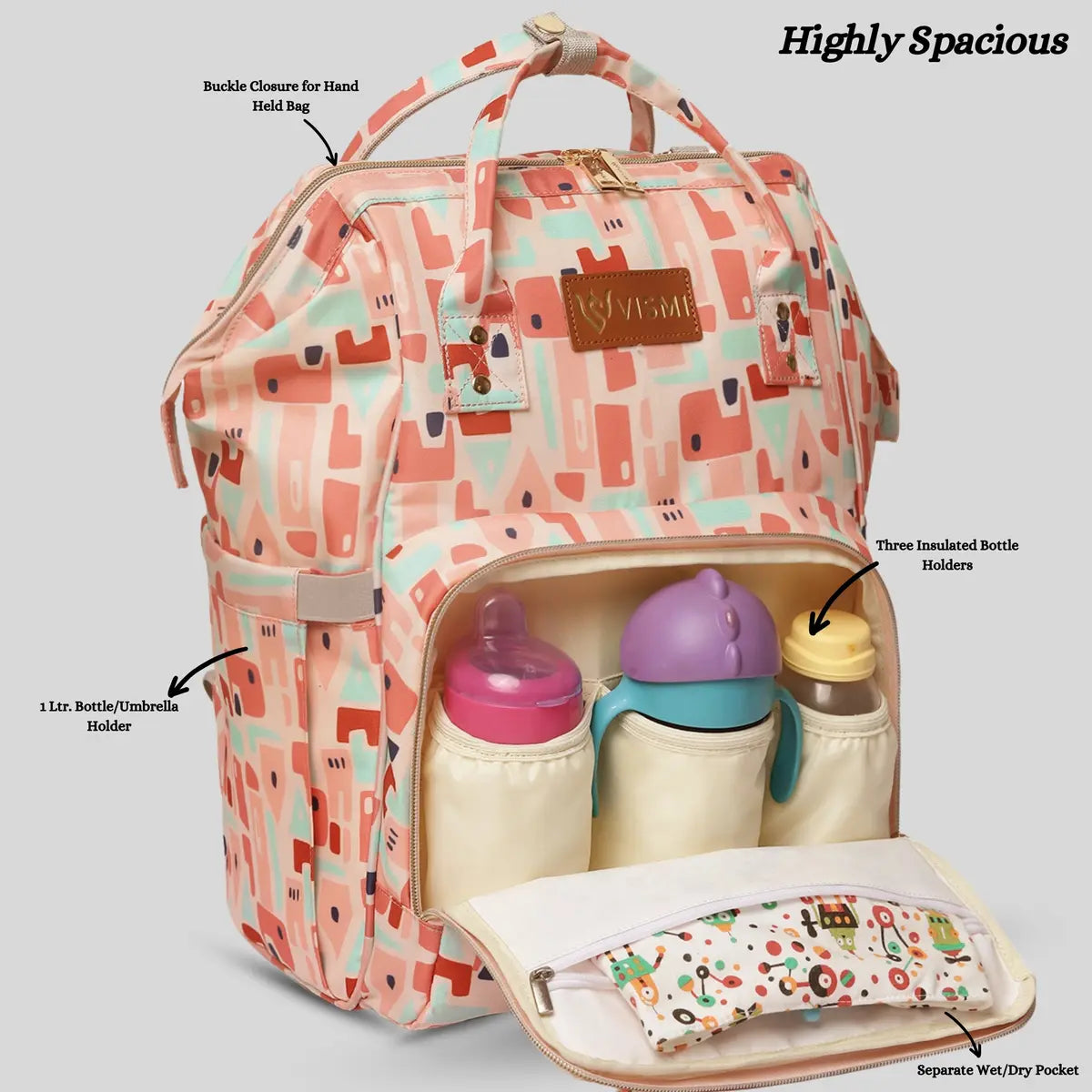 Snappy Zappy Backpack Diaper Bag - Geometric Pink