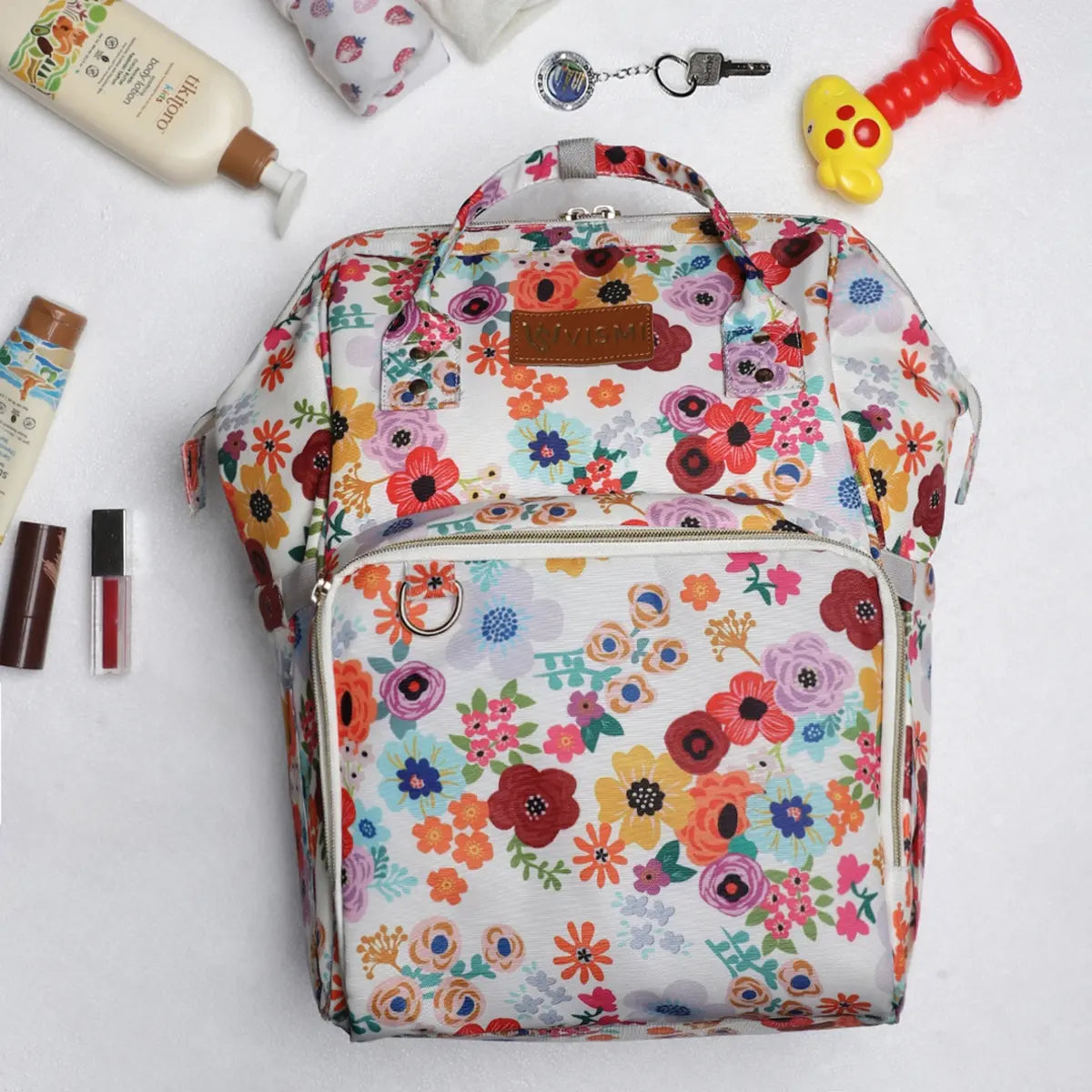 Snappy Zappy Backpack Diaper Bag - Flower White