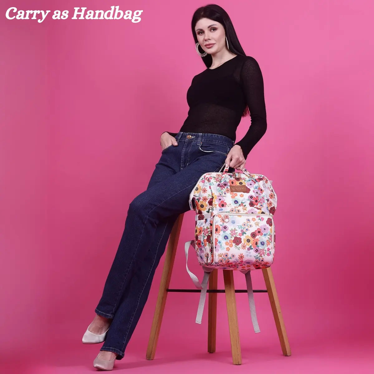 Snappy Zappy Backpack Diaper Bag - Flower White