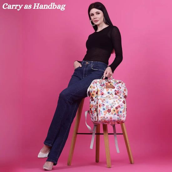Snappy Zappy Backpack Diaper Bag - Flower White