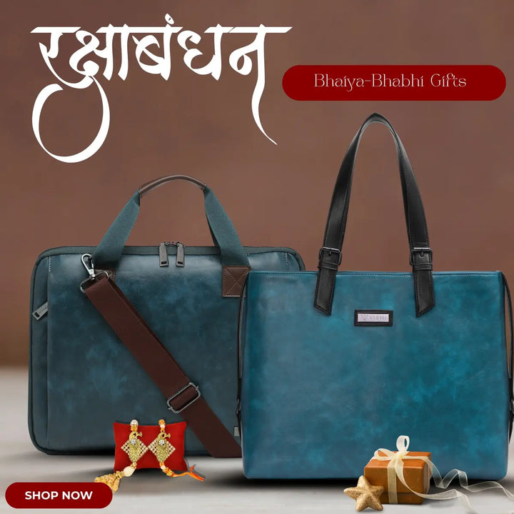 Special Rakhi Gift Combo - Laptop Bag + Tote Handbag (Teal Blue)