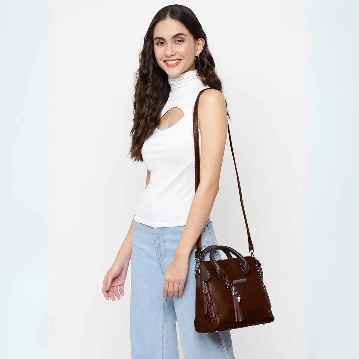 Timeless Elegance Satchel Handbag - Coffee Brown