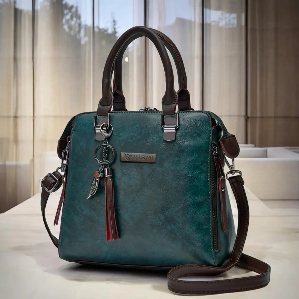 Timeless Elegance Satchel Handbag - Teal blue