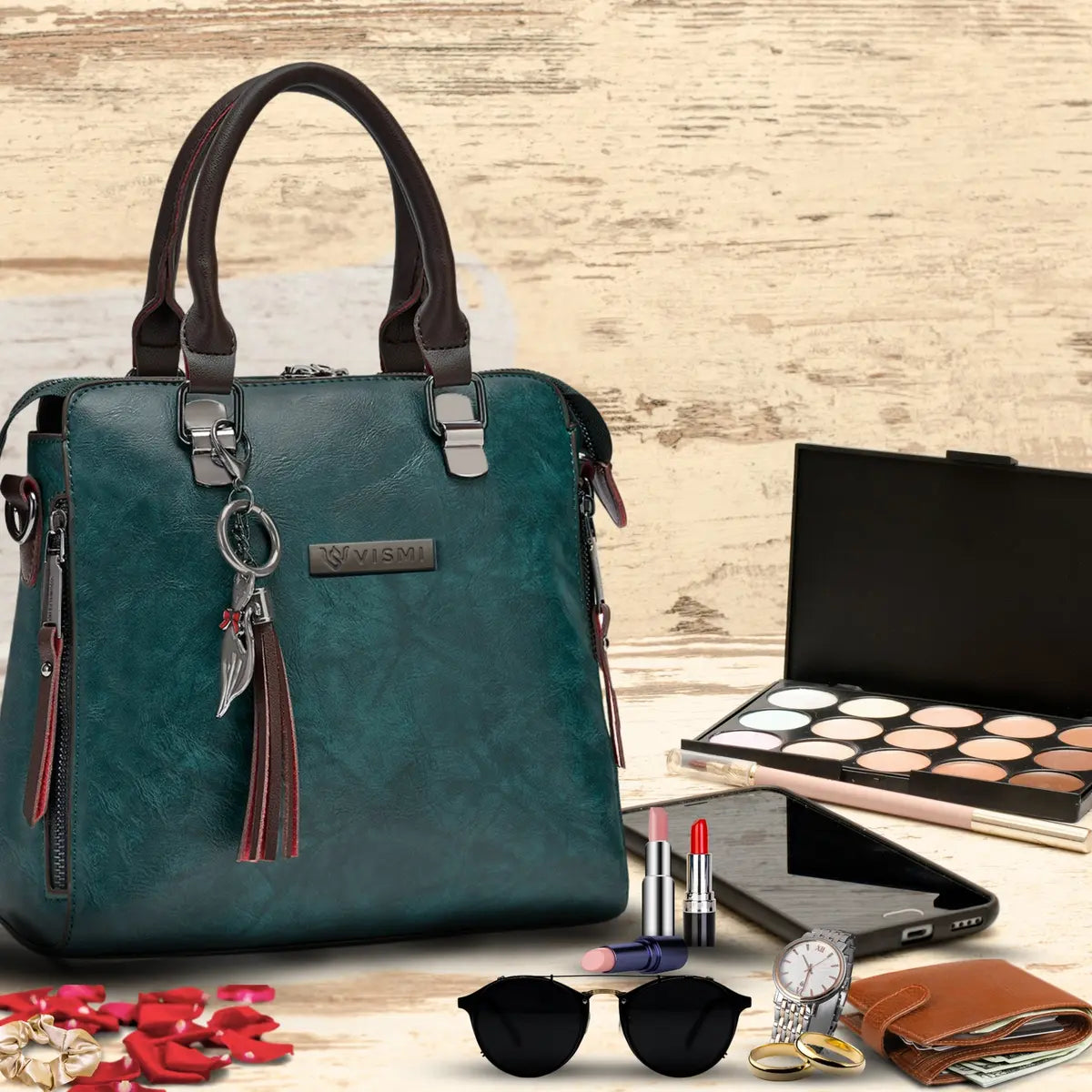 Timeless Elegance Satchel Handbag - Teal blue