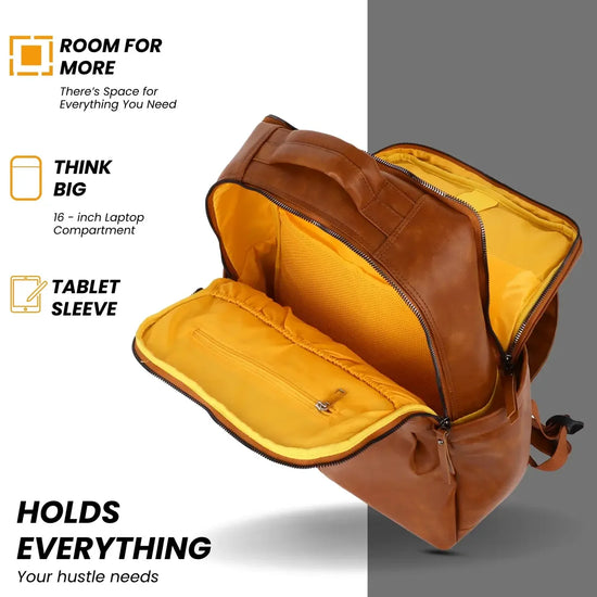 Classic-Tan-Laptop-Backpack-Timeless-Voyager-Professional-Work -Travel-Bag