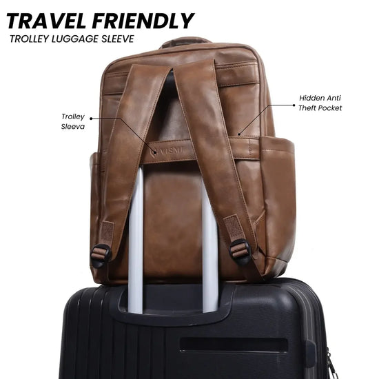 Classic-Coffee-Brown-Laptop-Backpack-Timeless-Voyager-Office-School-Travel-Bag