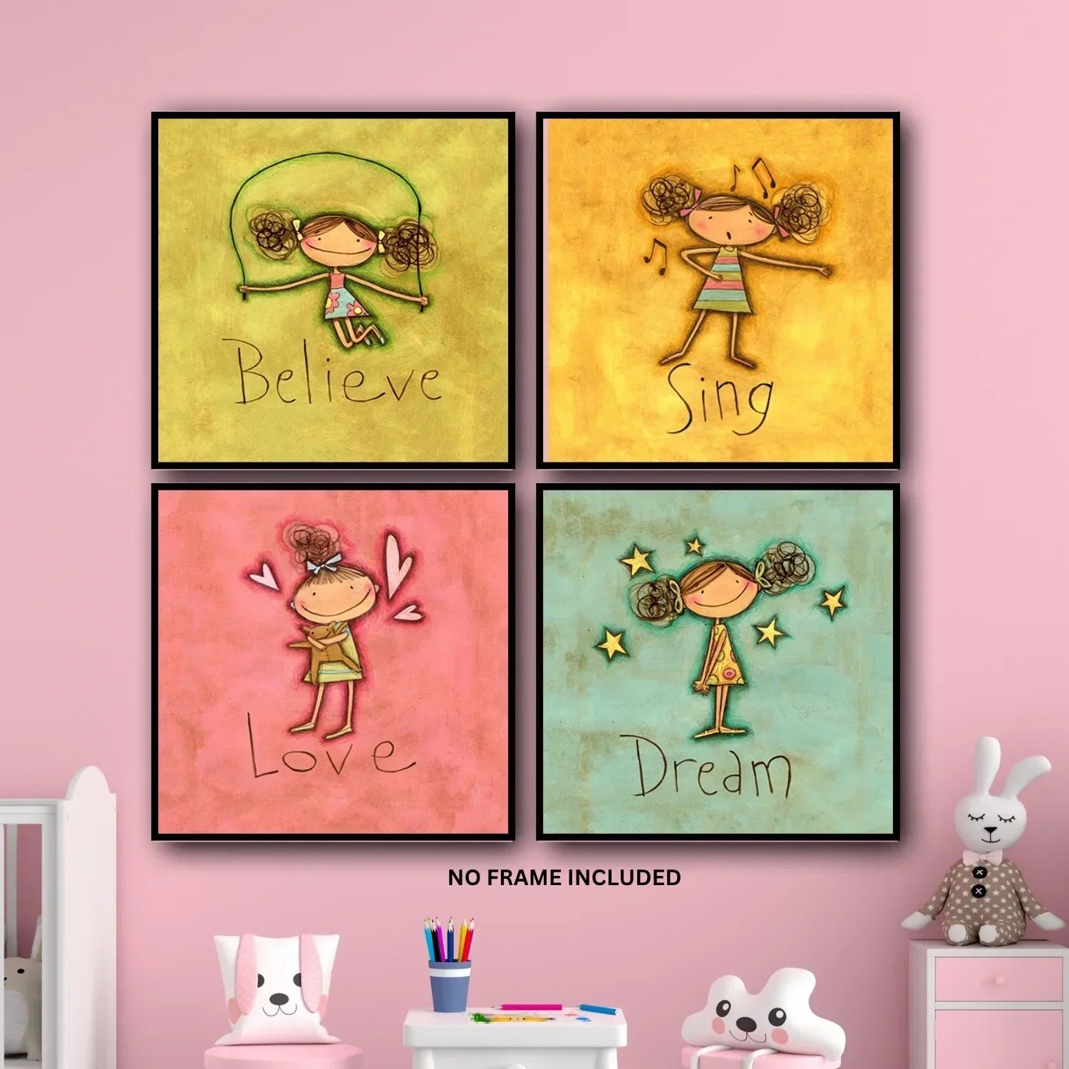 Believe-Sing-Love-Dream-Canvas-Wall-Art–4-Unframed-Prints-Set