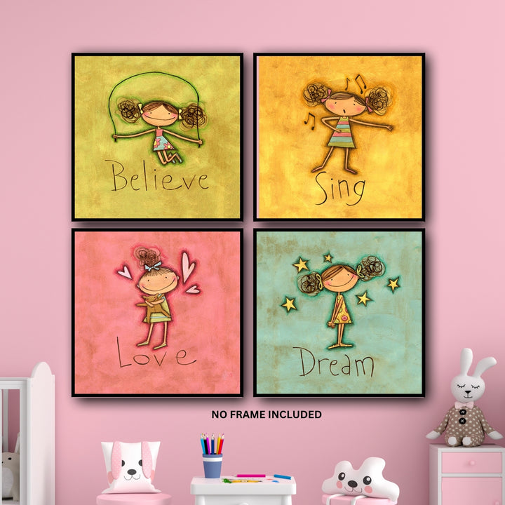 Believe-Sing-Love-Dream-Canvas-Wall-Art–4-Unframed-Prints-Set