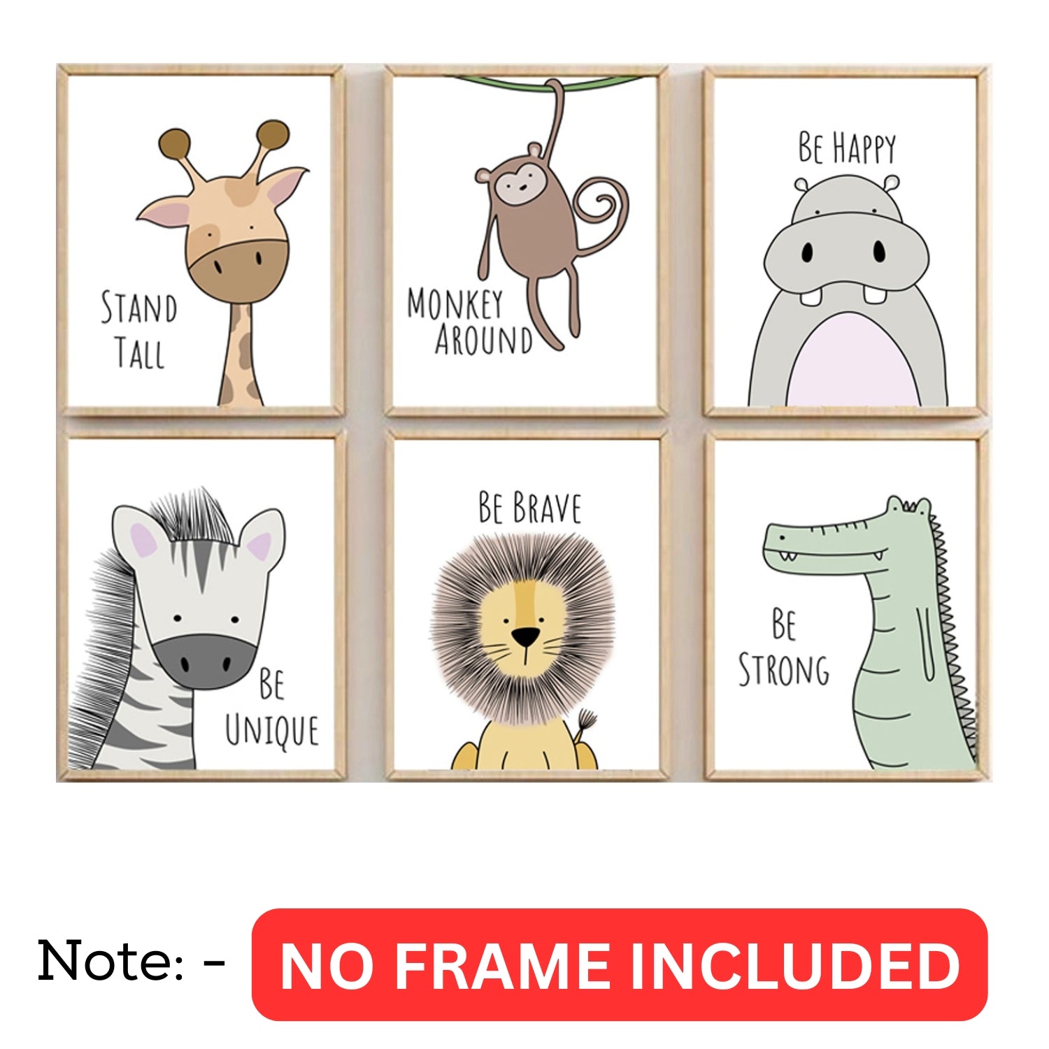 Set-of-6-Unframed-Canvas-Prints–Be-Brave-Be-Happy-Jungle-Art